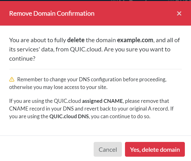 Delete QUIC.cloud Domain