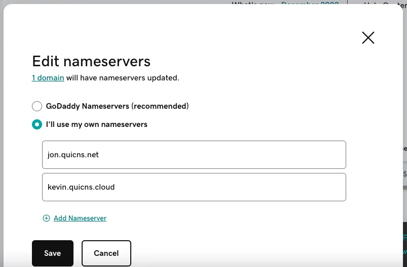 Update nameservers at GoDaddy