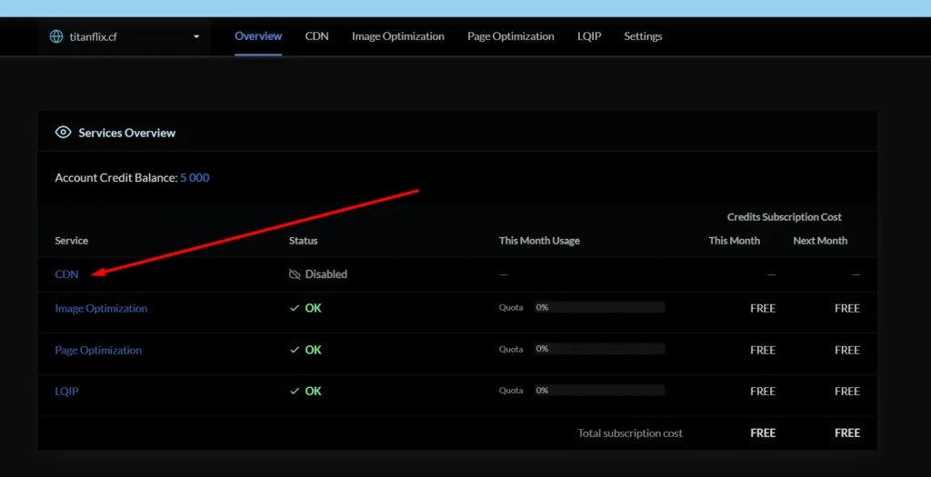 Go to the CDN section in my.quic.cloud